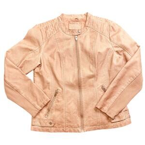 Sebby Collection Women’s Dusty Rose Faux Leather Moto Jacket Coat XL Zip Pockets